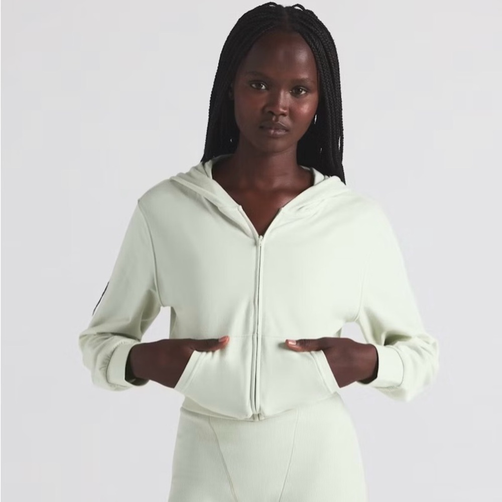 SKIMS Cotton Jersey Zip Up Hoodie in Spearmint